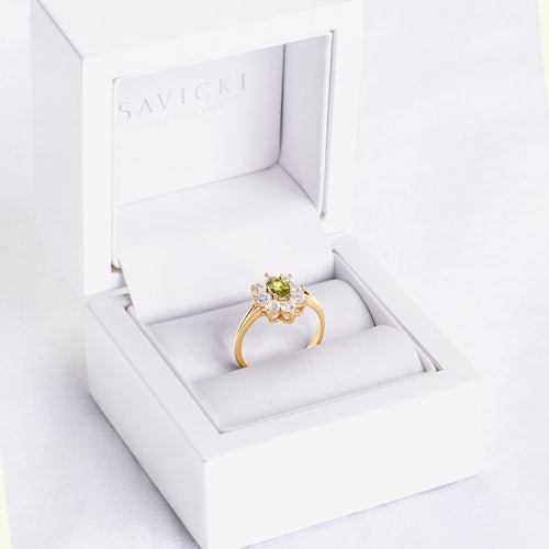 Pierścionek zaręczynowy SAVICKI: złoty, żółty szafir, białe szafiry